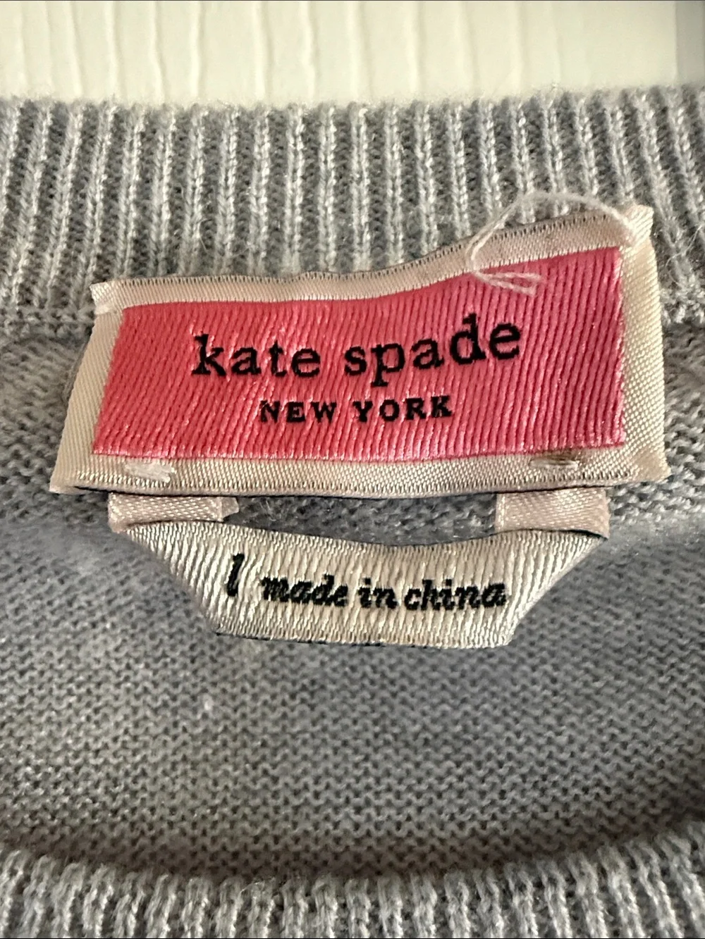 kate spade Light Gray Jeweled Neck Short Sleeve Sweater